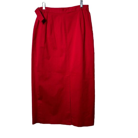 Red Wrap Skirt Vintage Midi Skirts Women's Stretchy Elastic Button Size 12 - Picture 2 of 12